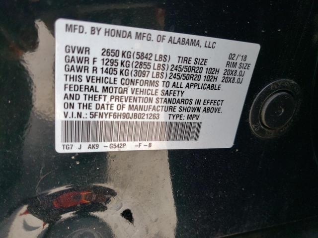 5FNYF6H90JB021263 Honda Pilot Touring