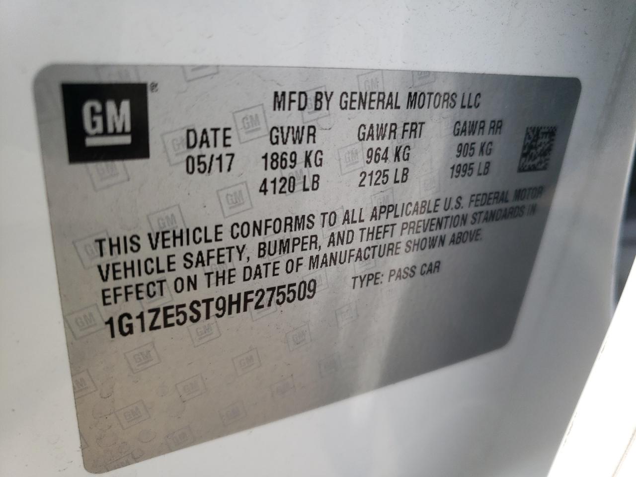 1G1ZE5ST9HF275509 CHEVROLET MALIBU 2017