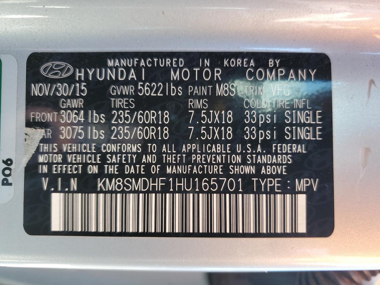 KM8SMDHF1HU165701 HYUNDAI SANTA FE 2017