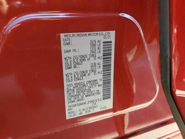 5N1DR3DHXNC200331 Nissan Pathfinder Platinum