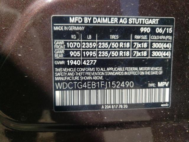 WDCTG4EB1FJ152490 Mercedes-Benz GLA 250