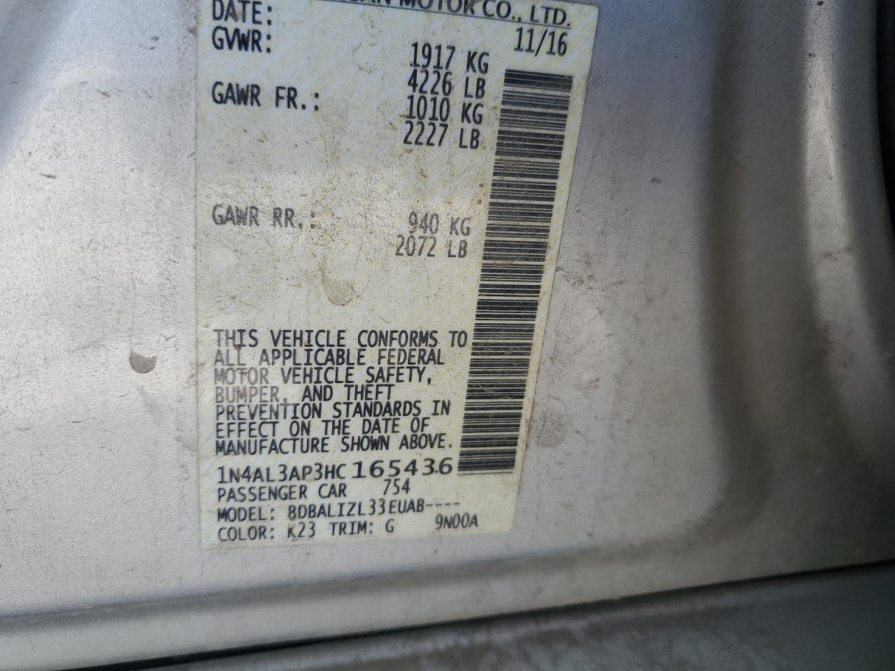 1N4AL3AP3HC165436 NISSAN ALTIMA 2017