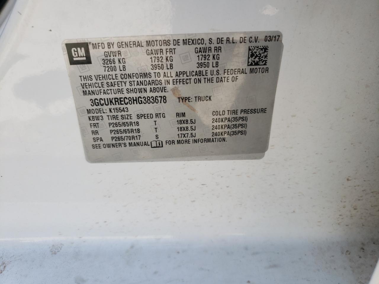 3GCUKREC8HG383678 CHEVROLET ALL Models 2017