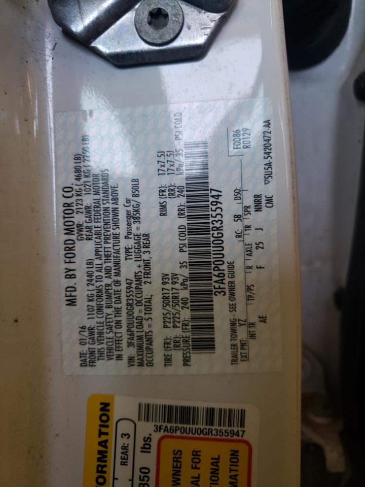 3FA6P0UU0GR355947 FORD FUSION 2016
