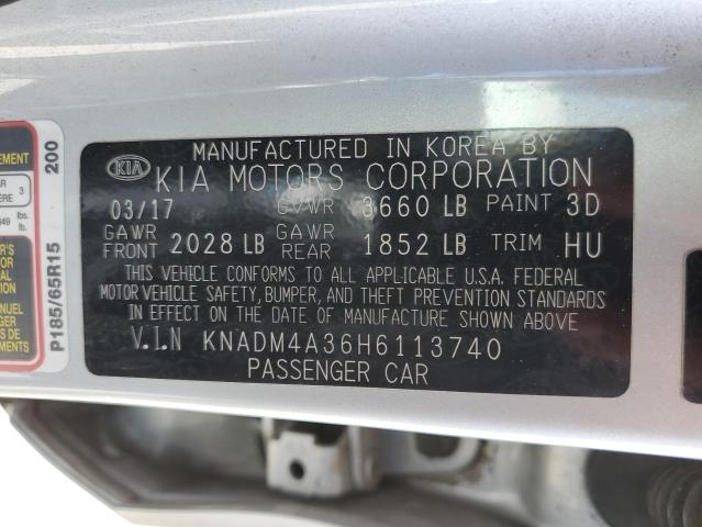 KNADM4A36H6113740 KIA RIO LX