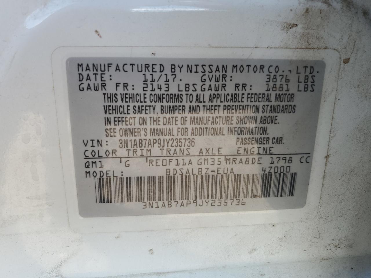 3N1AB7AP9JY235736 NISSAN SENTRA 2018