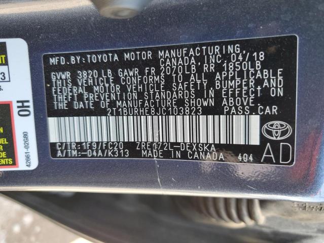 2T1BURHE8JC103823 Toyota COROLLA L