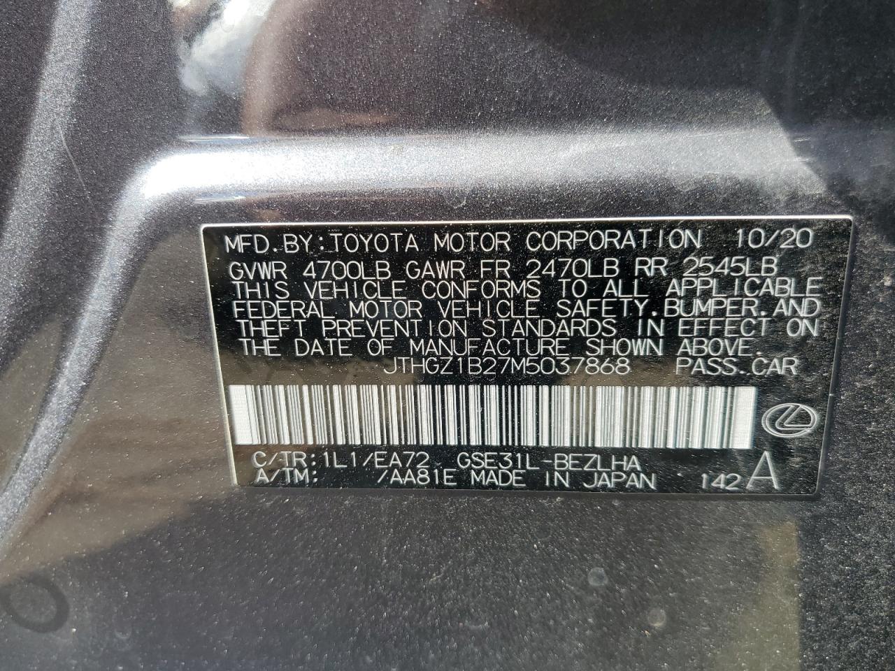 JTHGZ1B27M5037868 LEXUS IS 2021