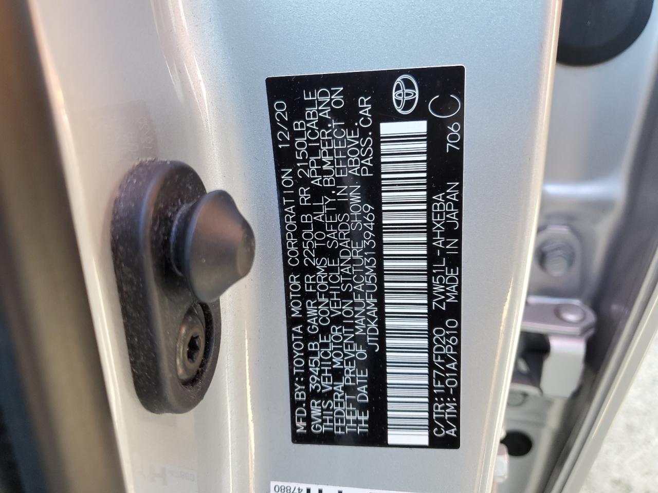 JTDKAMFU5M3139469 TOYOTA PRIUS 2021