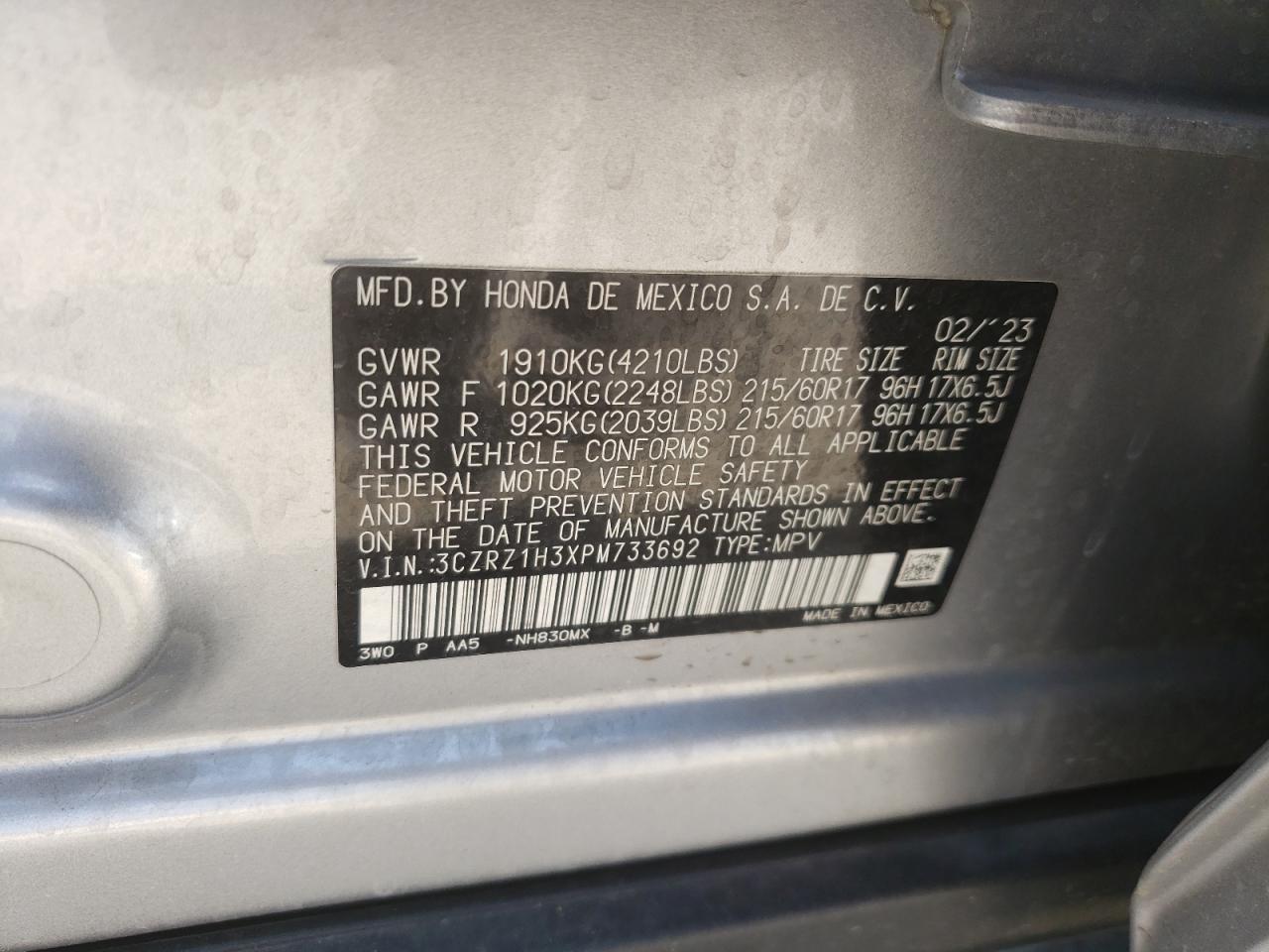 3CZRZ1H3XPM733692 HONDA HR-V 2023
