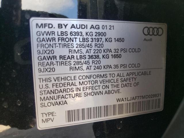 WA1LJAF77MD029931 | 2021 AUDI Q7 PREMIUM