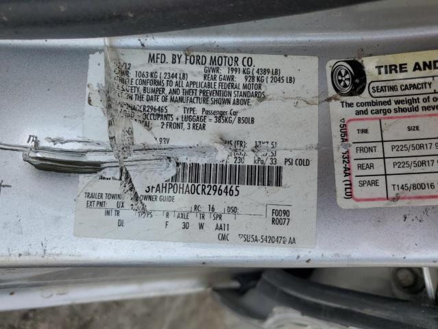 2012 Ford Fusion Se VIN: 3FAHP0HA0CR296465 Lot: 53631094