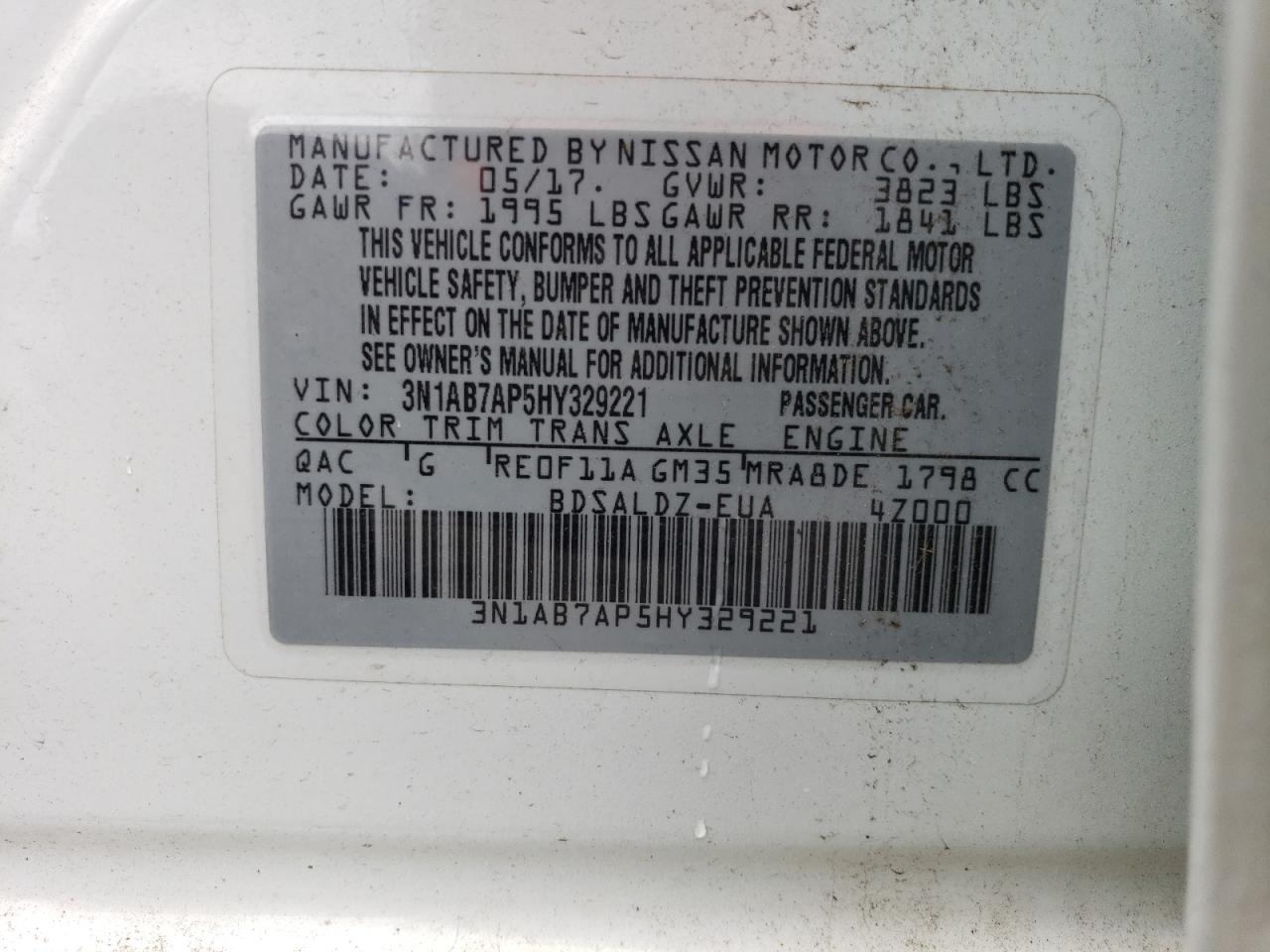 3N1AB7AP5HY329221 NISSAN SENTRA 2017