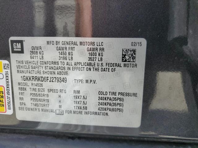 1GKKRRKD6FJ279349 GMC Acadia Slt-1