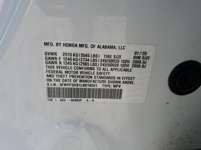5FNYF5H91LB019261 Honda Pilot Touring