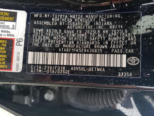 4T4BF1FK5ER436835 | 2014 Toyota camry l