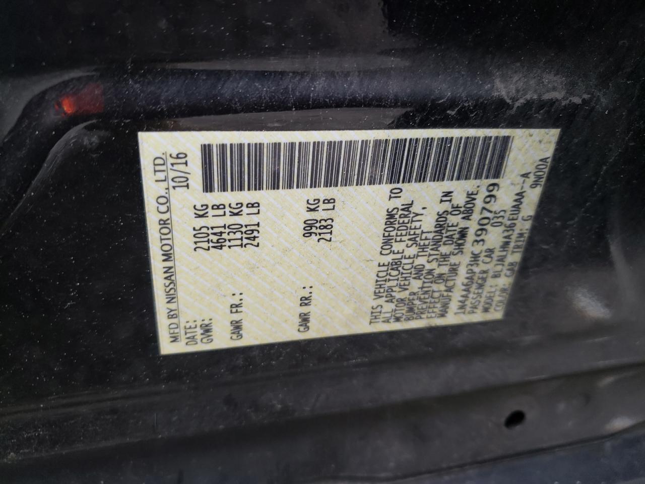 1N4AA6AP3HC390799 NISSAN MAXIMA 2017