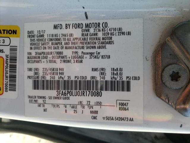 3FA6P0LU0JR170080 Ford Fusion Se Hybrid
