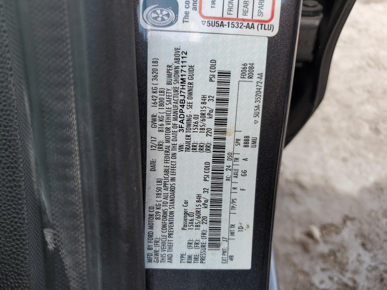 3FADP4BJ7HM171112 FORD FIESTA 2017