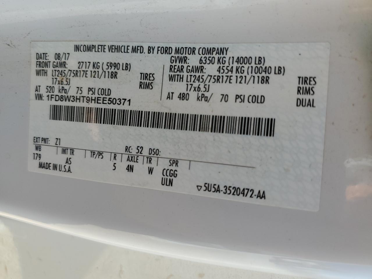 1FD8W3HT9HEE50371 FORD F350 2017