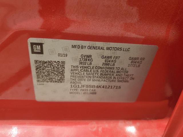 2019 CHEVROLET SONIC PREM - 1G1JF5SB4K4121715