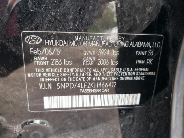 5NPD74LF2KH466412 | 2019 HYUNDAI ELANTRA SE