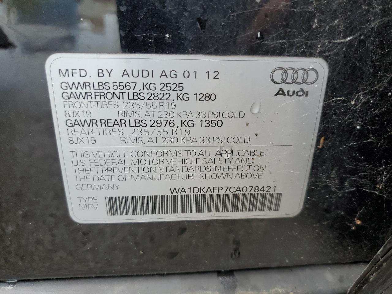 2012 Audi Q5 Premium Plus vin: WA1DKAFP7CA078421