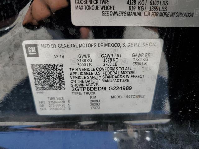 2020 GMC Sierra C1500 Slt VIN: 3GTP8DED9LG224989 Lot: 62199143