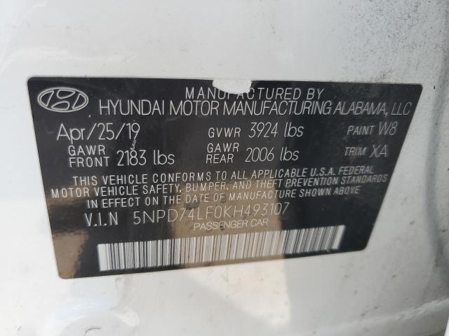 5NPD74LF0KH493107 Hyundai Elantra SE 10