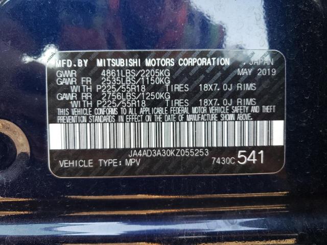 VIN JA4AD3A30KZ055253 Mitsubishi Outlander  2019 12