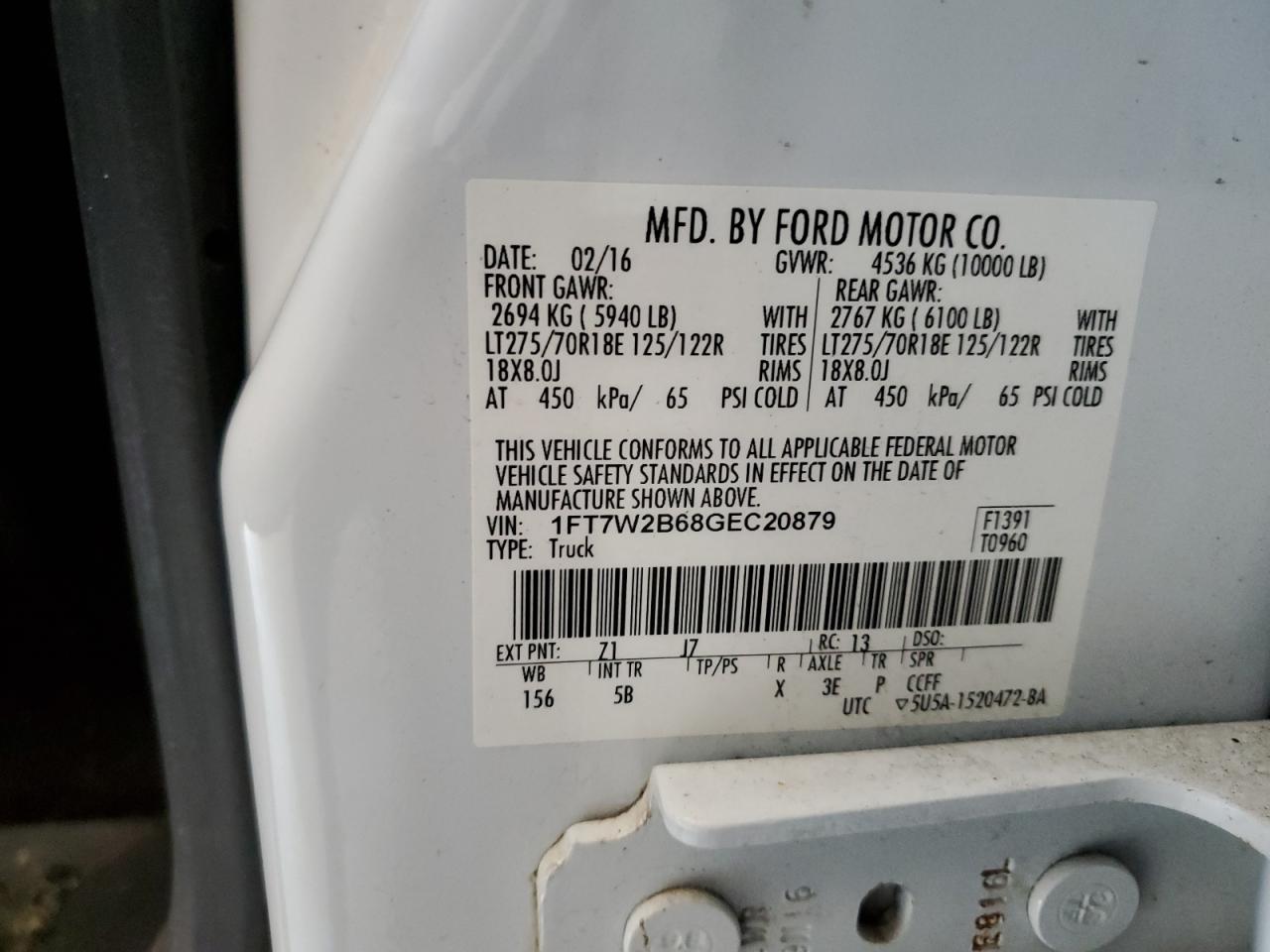 1FT7W2B68GEC20879 FORD F250 2016