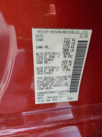  NISSAN TITAN 2019 Червоний