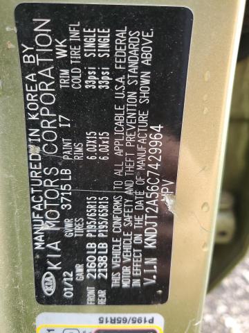 VIN: KNDJT2A56C7429964 Auction: COPART Lot: 62091553 Location: OH - CLEVELAND WEST KNDJT2A56C7429964 KIA SOUL 2012 GREEN Photo 12