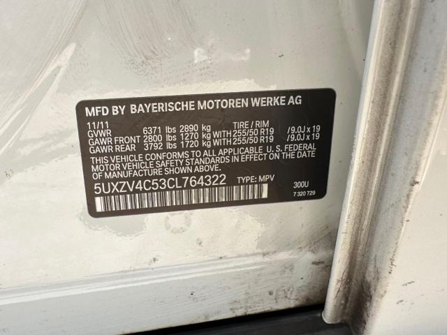 VIN: 5UXZV4C53CL764322 Auction: COPART Lot: 62703493 Location: TX - DALLAS 5UXZV4C53CL764322 BMW X5 2012 WHITE Photo 10