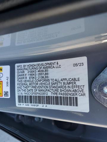1HGCY2F50PA033512 Honda Accord Hybrid Sport