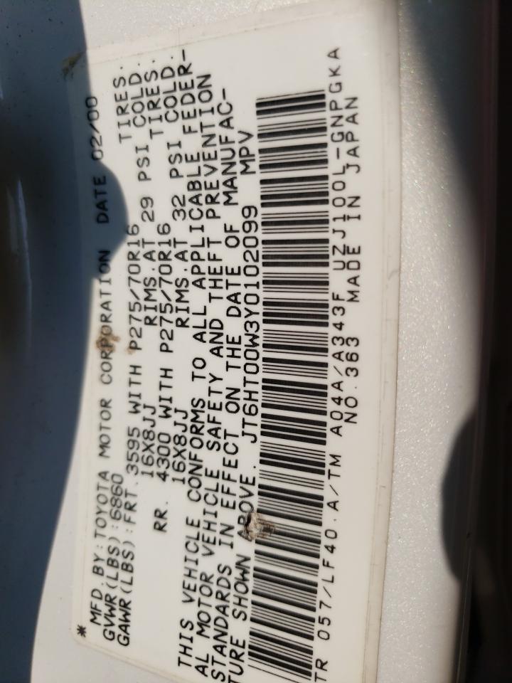 jt6ht00w3y0102099 JT6HT00W3Y0102099 2000 Lexus Lx 470