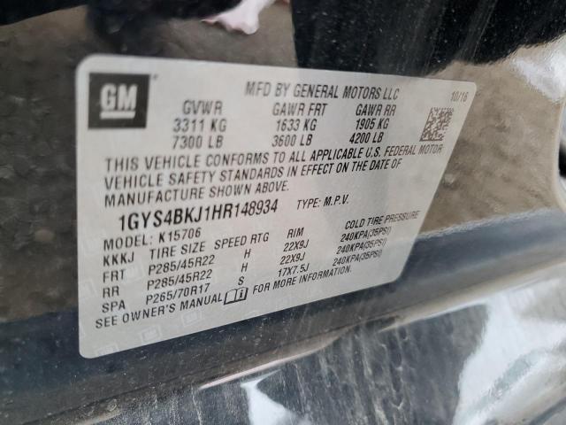 2017 CADILLAC ESCALADE L - 1GYS4BKJ1HR148934