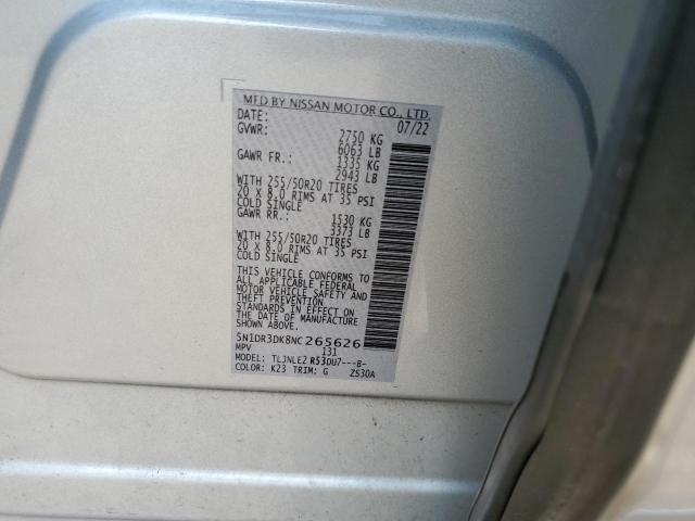 5N1DR3DK8NC265626 Nissan Pathfinder Platinum