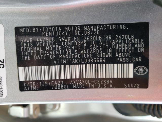 4T1M11AK7LU985684 | 2020 TOYOTA CAMRY SE