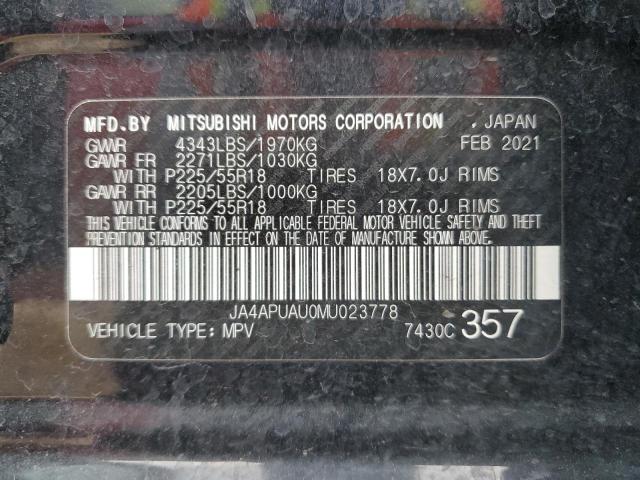 JA4APUAU0MU023778 | 2021 MITSUBISHI OUTLANDER