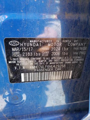 KMHD74LF6HU429258 Hyundai ELANTRA SE
