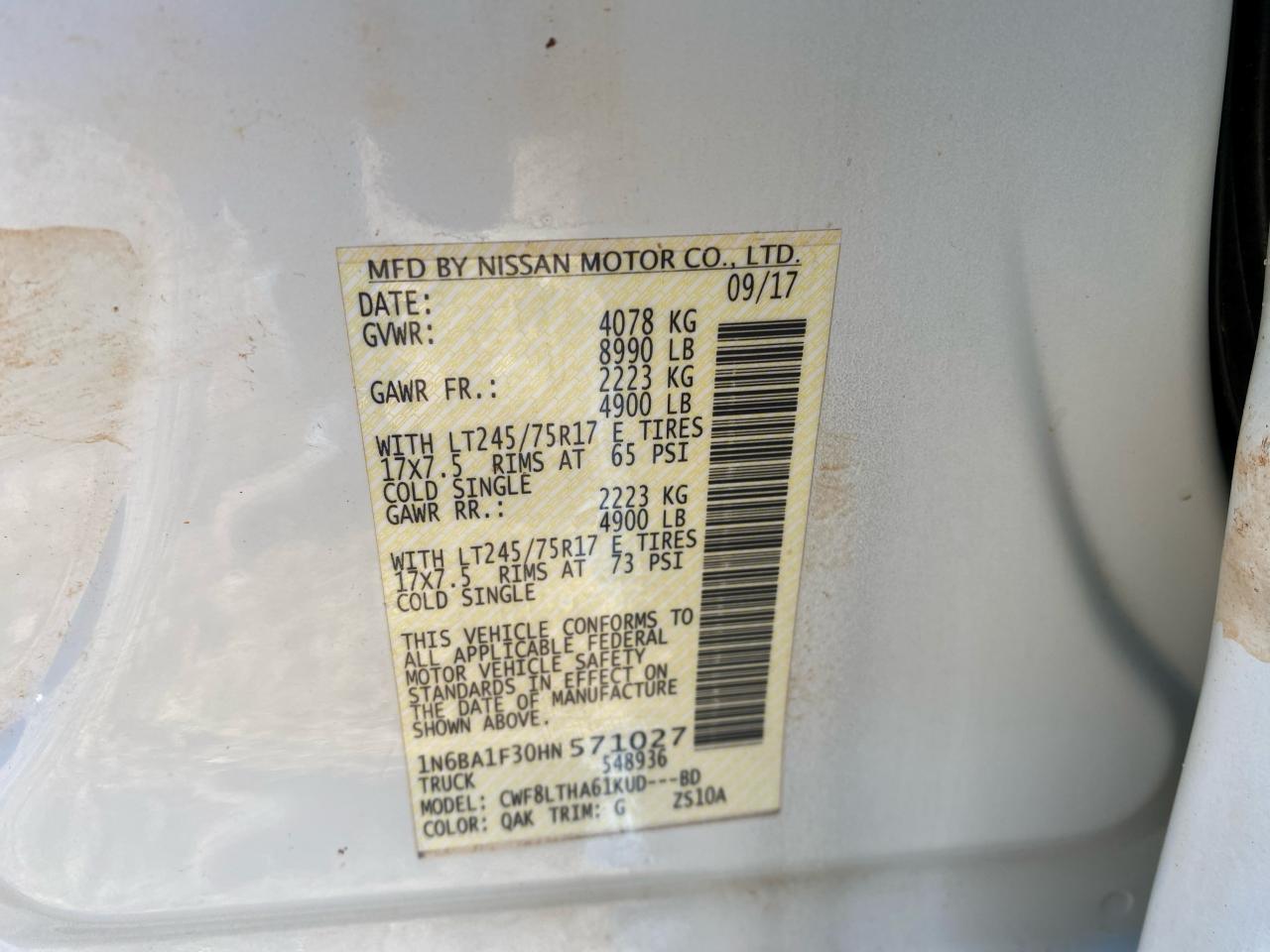 1N6BA1F30HN571027 NISSAN TITAN 2017