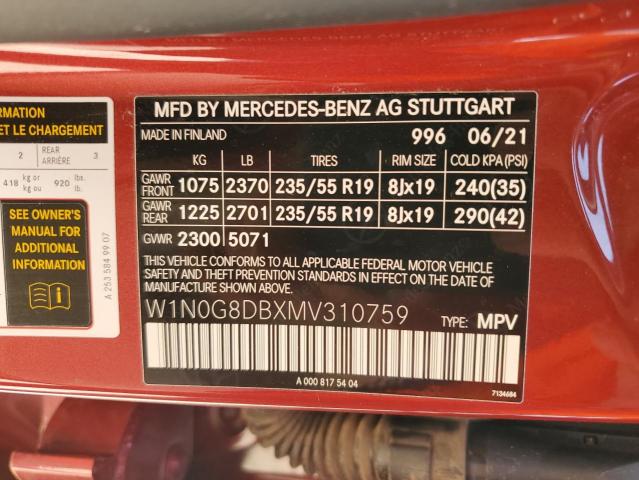 2021 Mercedes-Benz Glc 300 VIN: W1N0G8DBXMV310759 Lot: 64805453