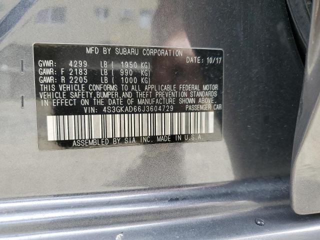 VIN: 4S3GKAD66J3604729 Auction: COPART Lot: 64609243 Location: FL - MIAMI NORTH 4S3GKAD66J3604729 SUBARU IMPREZA 2018 CHARCOAL Photo 12