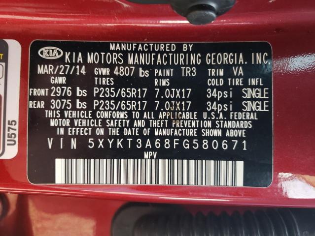 5XYKT3A68FG580671 KIA SORENTO LX