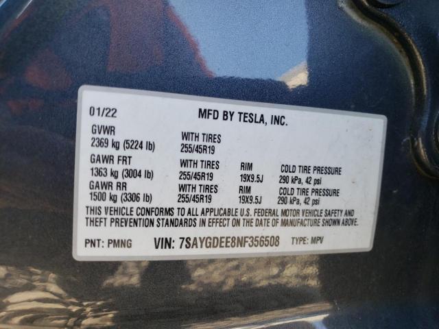 7SAYGDEE8NF356508 Tesla Model Y  13