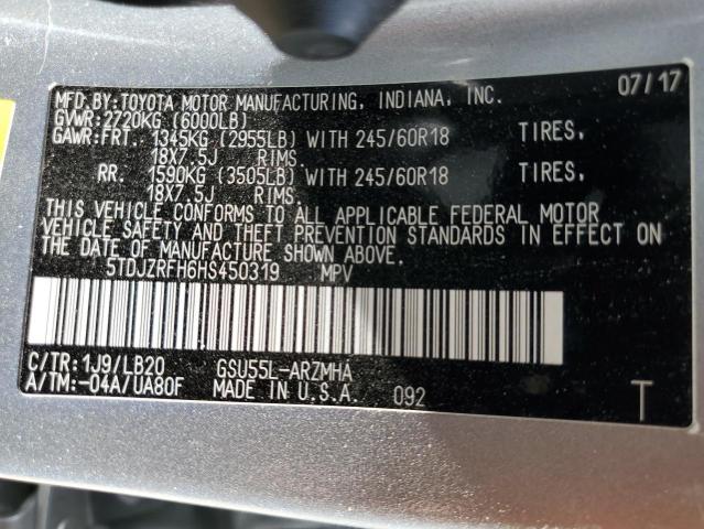 5TDJZRFH6HS450319 Toyota Highlander Se