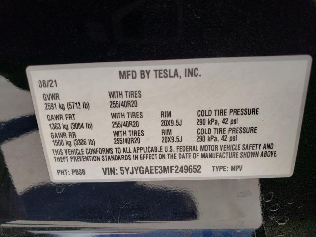 5YJYGAEE3MF249652 Tesla Model Y