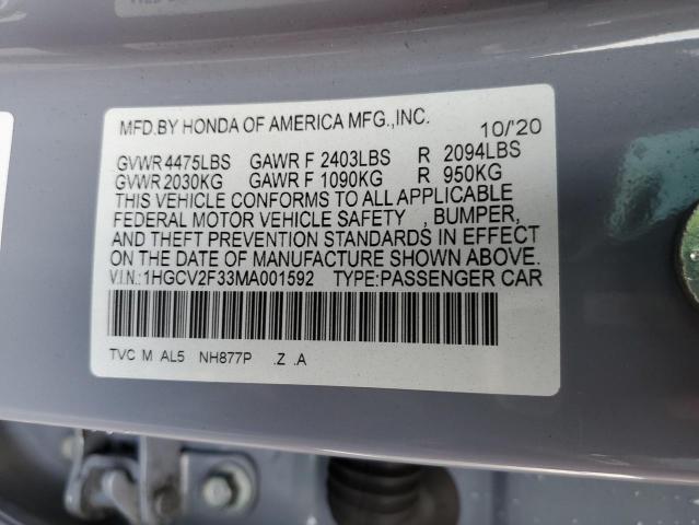 1HGCV2F33MA001592 Honda Accord SPO 10