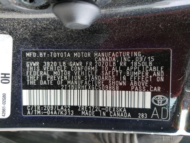 2T1BURHEXGC509868 | 2016 TOYOTA COROLLA L